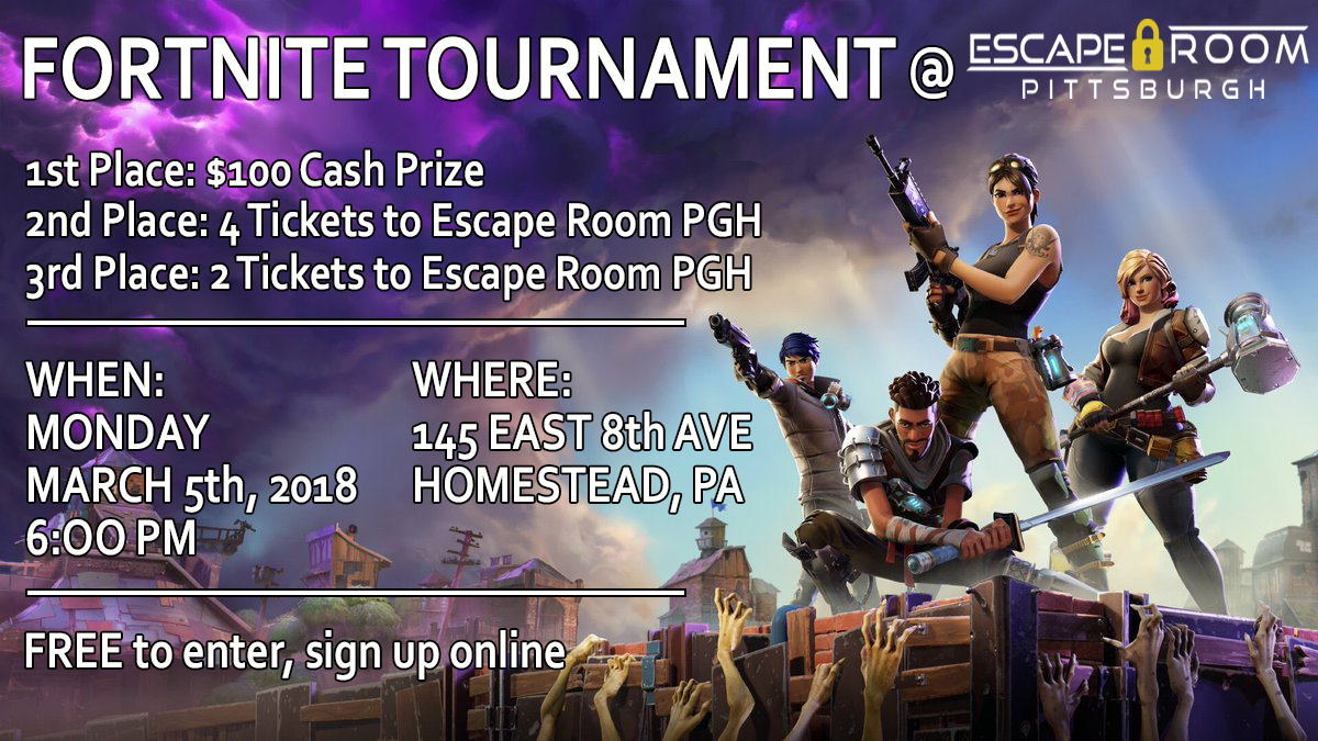 escape room pittsburgh hosts a fortnite tournament - sign up fortnite tournament